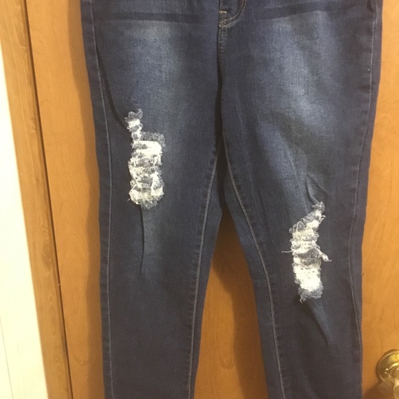 Bob jeans High Waisted Dark Wash Destroyed Distressed Skinny Jeans 7/8 - Picture 3 of 5